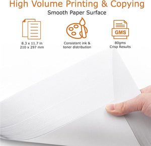 Printer Paper A4 White - 80 GSM Multifunction Laser Inkjet Paper - A4 Paper 500 Sheets - Pack of 1 Reams (500 Sheets) - Printing Paper A4-210x297mm - Essential Stationary Supply