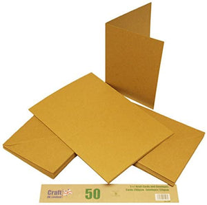 3Ace Crafts Craft UK 2048 5 x 7 inch Kraft Card and Envelope pack of 50 - Brown