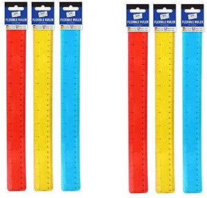 3Ace Crafts Bendy 12" Ruler Assorted Colours - Transparent Flexible Bendy Rulers for Metric Measure School Office Work Stationery (Pack of 2)