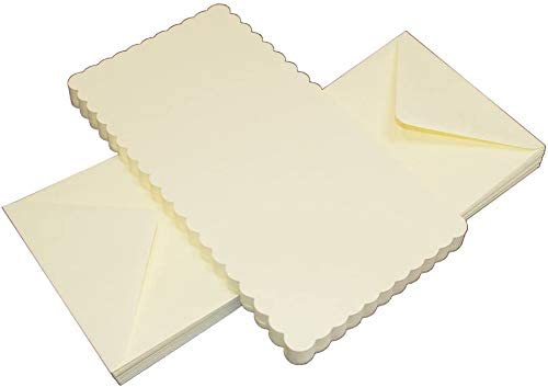 3Ace Crafts Ivory 6 x 6 Inch Blank Scalloped Greeting Cards & Envelopes - for All Types of Card Making - Holiday, Invitation Thank You Cards with Envelopes