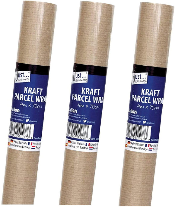 3Ace Crafts Brown Parcel/Kraft Wrap Paper Rolls - 60gsm Paper - Ideal for Packing, Strong, Wrapping, Parcels - Size Aprrox 4m x 70cm (Pack of 3)
