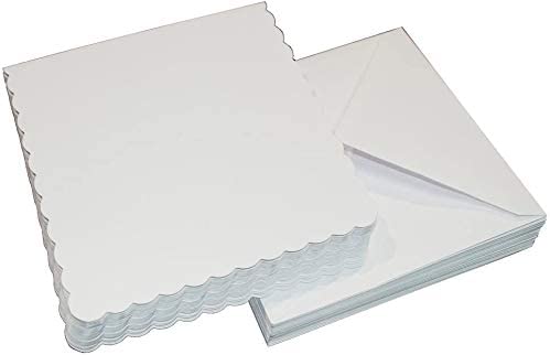3Ace Crafts White 7 x 7 Inch Blank Scalloped Greeting Cards & Envelopes - for All Types of Card Making - Holiday, Invitation Thank You Cards with Envelopes (Pack of 10)