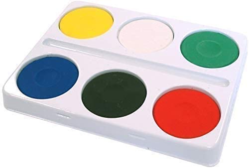 3Ace Crafts 6 Large Watercolour Blocks - Palette for Kids - with Brush Holder - School Craft Paint Set Z1021 – Approx 55mm Diameter Paint Block – Instant Usable by Adding Water