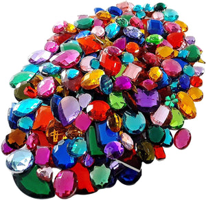 3Ace Crafts Gemstones for Kids Arts and Crafts - Craft Supplies Gems Coloured Jewellery - Treasure - Acrylic Jewels - Pirate - Crown (70g Large Small Mix) (Pack of 2)