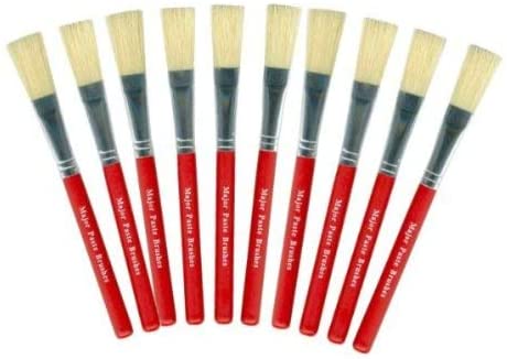 3Ace Crafts Red Handle Paste Brush - Flat Tip Hog Bristle Brush with a Red Handle Pack 10 - Length Approx 155mm
