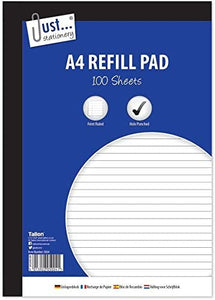 3Ace Crafts A4 Refill Pad Sheet Side Bound Feint Ruled Hole Punched 53gsm Paper - Ideal for Home, Office, Busines, School or Student Use (100 Sheet Lined)