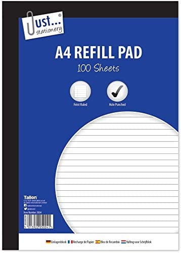3Ace Crafts A4 Refill Pad Sheet Side Bound Feint Ruled Hole Punched 53gsm Paper - Ideal for Home, Office, Busines, School or Student Use (100 Sheet Lined, Pack-2)