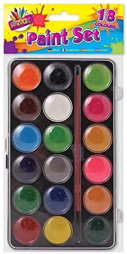 3Ace Crafts 18 Colour Paint Box with Paint Brush - Professional Vibrant Watercolour Paint