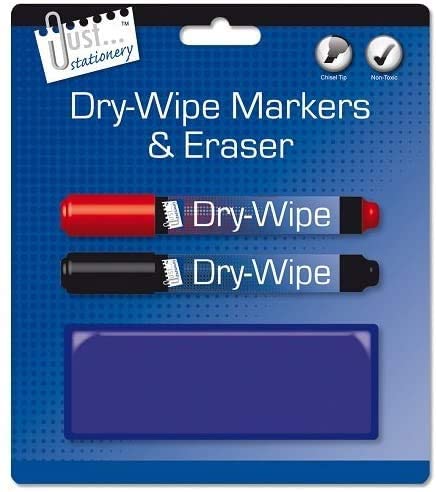3Ace Crafts Set of 2 Dry-Wipe Markers & Eraser - Whiteboard Marker - Safe & Non-Toxic - Great for Craft Creative Fun