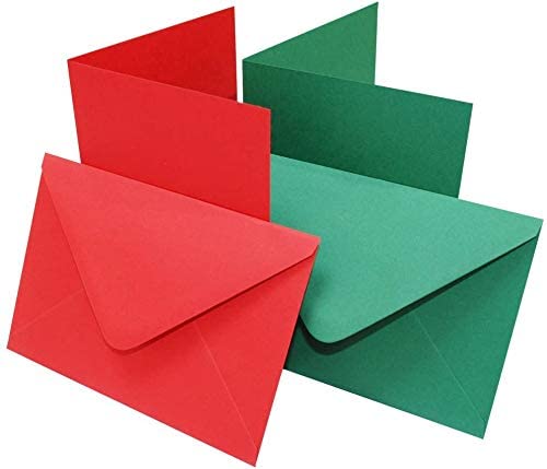 3Ace Crafts Christmas Blank Greeting 20 Cards and 20 Envelopes Pack - Red & Green Colours - 100gsm Envelopes - for All Types of Card Making (5x7