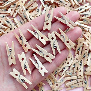 3Ace Crafts 200 Mini Clothes Pegs Natural Wooden and Assorted Colours - Multicolour - 200pcs Craft Colorful Wooden Pegs Clothes Pins Clips