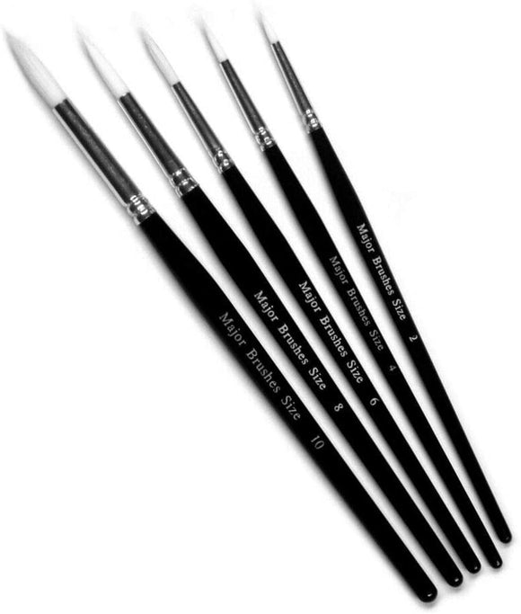 3Ace Crafts Pack of 5 - Synthetic Sable Brushes with a White Round Tip Paint Substitute Brush For Water-Colour, Oil & Acrylic Paints - Approximate Length 17.5cm – 20.5cm (Depending on size) (Sizes 2, 4, 6, 8, 10)