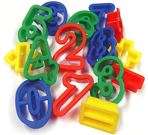 3Ace Crafts Numbers & Arithmetic Playdough Cutters - 15 Plastic Symbols Cookie Cutter Shapes