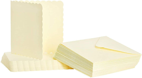 3Ace Crafts Ivory 5 x 5 Inch Blank Scalloped Greeting Cards & Envelopes - for All Types of Card Making - Holiday, Invitation Thank You Cards with Envelopes
