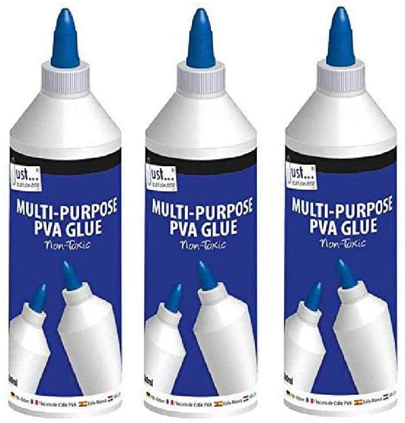 3Ace Crafts Multi-Purpose PVA Glue White 500ml - Fine Tip - Water Based Glue - Great for Home School Wood Fabric - Washable Glue for Craft Projects and Dries Quickly to a Clear Finish (Pack of 3)
