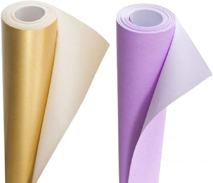 3Ace Crafts Pack of 2 - Display Poster Paper Roll 10m - Paper Perfect Ideal for Gift Wrapping, Craft, Packing, Floor Covering, Parcel, Table Runner School Notice Boards - 76cm Width Approx - Gold & Lilac