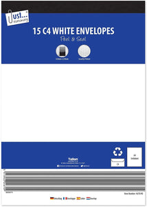 3Ace Crafts Set of 15 - C4 Peel & Seal White Envelopes 80gsm - High Quality A4 Folded Envelopes - Security Printed - Size Aprrox 324mm x 229mm