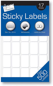 3Ace Crafts Self-Adhesive Sticky Labels White - 500 Labels - Multi Purpose Label Stickers - Approx Size 19 x 12mm (Pack of 1)