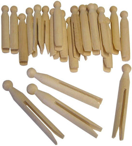 3Ace Crafts Pack of 24 Natural Wooden Dolly Pegs - Traditional Wood Clothes Pegs - Around 11cm Long Approx