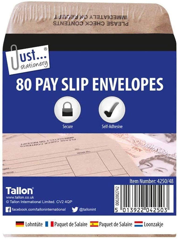 3Ace Crafts Set of 80 Wage Packets - Pay Slip Envelopes - Self Adhesive Cash Salary Dinner Money Gummed Envelopes - Approx Size 100 x 110mm