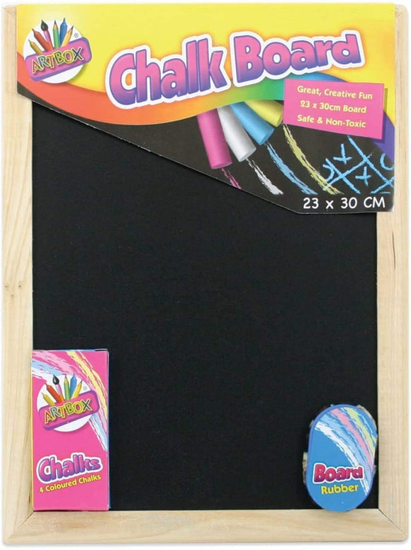 3Ace Crafts Chalk Board Set with 4 Chalks and 1 Eraser - Safe & Non-Toxic Creative Fun - Wooden Frame - Approx 23 x 30cm Board (Pack of 1)