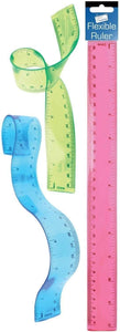 3Ace Crafts Bendy 12" Ruler Assorted Colours - Transparent Flexible Bendy Rulers for Metric Measure School Office Work Stationery (Pack of 3)