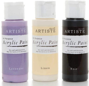 3Ace Crafts Pack of 3 - docrafts Artiste High Quality All Purpose Acrylic Paint (2oz) 59ml - Quick Drying and Waterbased - for Painting, Craft and Decoration - Lavender, Linen & Noir
