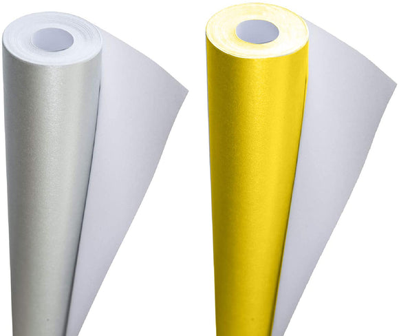 3Ace Crafts Pack of 2 - Display Poster Paper Roll 10m - Paper Perfect Ideal for Gift Wrapping, Craft, Packing, Floor Covering, Parcel, Table Runner School Notice Boards - 76cm Width Approx - Silver & Buttercup