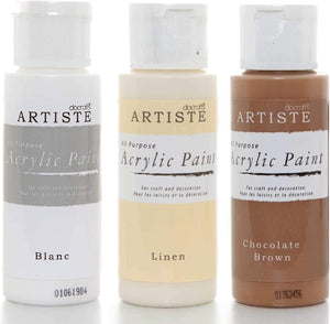 3Ace Crafts 3X - docrafts Artiste Acrylic Paint for Painting, Craft - Blanc, Linen & Chocolate Brown 59ml