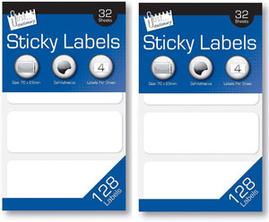 3Ace Crafts Self-Adhesive Sticky Labels - 128 Labels - Multi Purpose Label Stickers - Approx Size 70 x 25mm (Pack of 2)