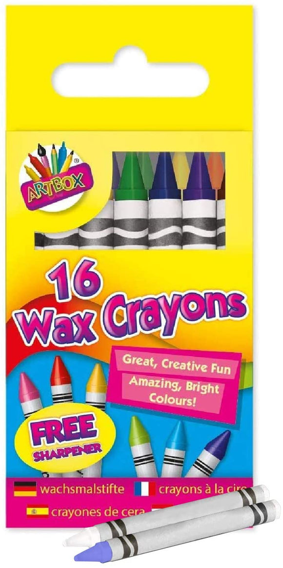 3Ace Crafts Set of 16 Wax Crayons in Box - Assorted Colours - Safe and Non-Toxic Art Painting Crayon Set