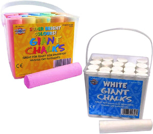 3Ace Crafts Combo of 2 - Assorted Coloured Chalks and White Giant Chalks Box - Great For Giant Size Drawings Playground Outdoor, Art and Crafts - Comes with Handy Bucket Tub