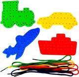 3Ace Crafts Set of 8 - Transport and Animal Lacing Shapes & Threading Laces Education -- Play & Discover - Motor Skills