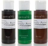 3Ace Crafts Pack of 3 - docrafts Artiste High Quality All Purpose Acrylic Paint (2oz) 59ml - Quick Drying and Waterbased - for Painting, Craft and Decoration - Noir, Christmas Green & Mocha