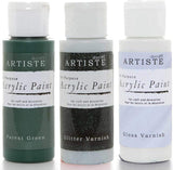 3Ace Crafts 3X docrafts Acrylic Paint (2oz) 59ml for Painting Forest Green, Glitter Varnish & Gloss Varnish