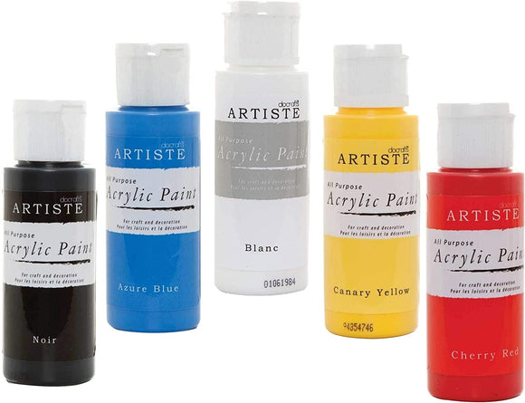 3Ace Crafts 5X Colors - docrafts Artiste All Purpose Acrylic Paint (2oz) 59ml for Painting, Craft and Decoration