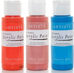 3Ace Crafts 3X docrafts Artiste Acrylic Paint 59ml - for Painting, Craft and Decoration - Deep Orange, Dusty Rose & Electric Blue