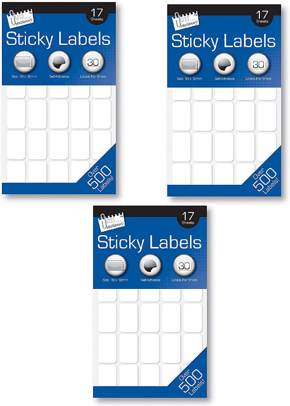 3Ace Crafts Self-Adhesive Sticky Labels White - 500 Labels - Multi Purpose Label Stickers - Approx Size 19 x 12mm (Pack of 3)