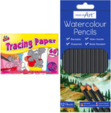 3Ace Crafts Combo Pack of 2 Set - 60 Sheets A4 Tracing Paper Pad | 12 Watercolour Pencils - Blendable, Water Soluble - Set for Craft, Drawing or DIY Etc