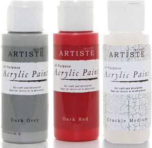 3Ace Crafts 3X docrafts Artiste Acrylic Paint 59ml - for Painting, Craft - Crackle Medium, Dark Grey & Dark Red
