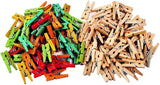 3Ace Crafts 200 Mini Clothes Pegs Natural Wooden and Assorted Colours - Multicolour - 200pcs Craft Colorful Wooden Pegs Clothes Pins Clips