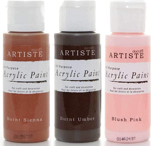 3Ace Crafts Pack of 3 - docrafts Artiste High Quality All Purpose Acrylic Paint (2oz) 59ml - Quick Drying and Waterbased - for Painting, Craft and Decoration - Blush Pink, Burnt Sienna & Burnt Umber