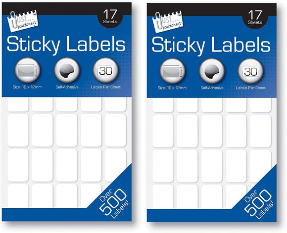 3Ace Crafts Self-Adhesive Sticky Labels White - 500 Labels - Multi Purpose Label Stickers - Approx Size 19 x 12mm (Pack of 2)