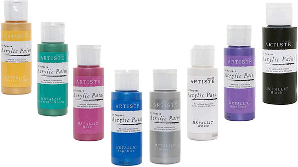 3Ace Crafts Set of 8 Colours - docrafts All Purpose Acrylic Paint 59ml (2oz) for Painting Metallic Colours Set