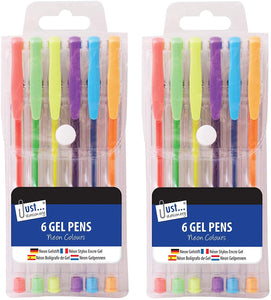3Ace Crafts Set of 6 Neon Gel Ink Pen Set - Neon Colours Gel Ink Pens Non-Toxic Long Lasting Ink for Colouring Books Drawing and Writing - Assorted Colours