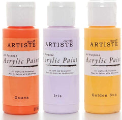 3Ace Crafts 3X docrafts Artiste Acrylic Paint 59ml - for Painting, Craft and Decoration - Golden Sun, Guava & Iris