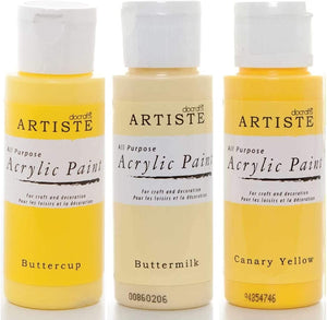 3Ace Crafts Pack of 3 - docrafts Artiste High Quality All Purpose Acrylic Paint (2oz) 59ml - Quick Drying and Waterbased - for Painting, Craft and Decoration - Buttercup, Buttermilk & Canary Yellow