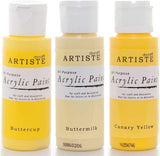 3Ace Crafts Pack of 3 - docrafts Artiste High Quality All Purpose Acrylic Paint (2oz) 59ml - Quick Drying and Waterbased - for Painting, Craft and Decoration - Buttercup, Buttermilk & Canary Yellow