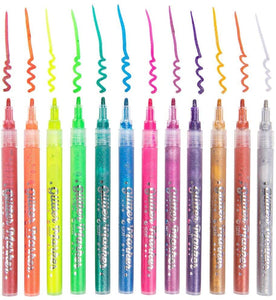 3Ace Crafts Set of 12 Glitter Pen 1mm Tip - Glitter Colours Pen Non-Toxic Long Lasting Ink for Colouring Books Drawing & Writing