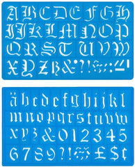 3Ace Crafts Artist Old English Style Alphabet 30mm Approx - Writing & Lettering Stencil – Pack of 2 Durable Plastic Stencil Boards – Upper- and Lower-Case Alphabets – Ideal for signwriting